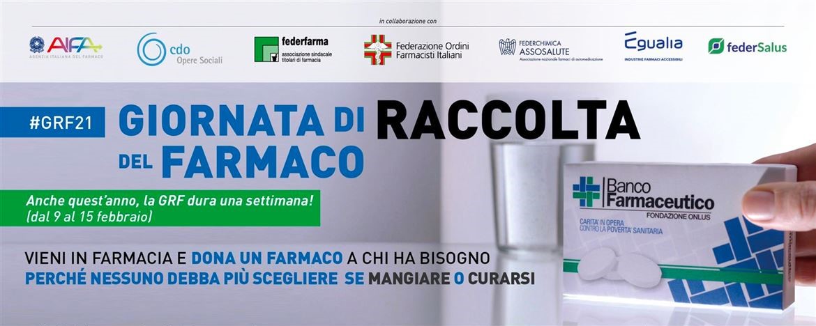 BANCO FARMACEUTICO 2021: RACCOLTA MEDICINALI PER UNA SETTIMANA A BENIFICIO DEI PIU’ BISOGNOSI